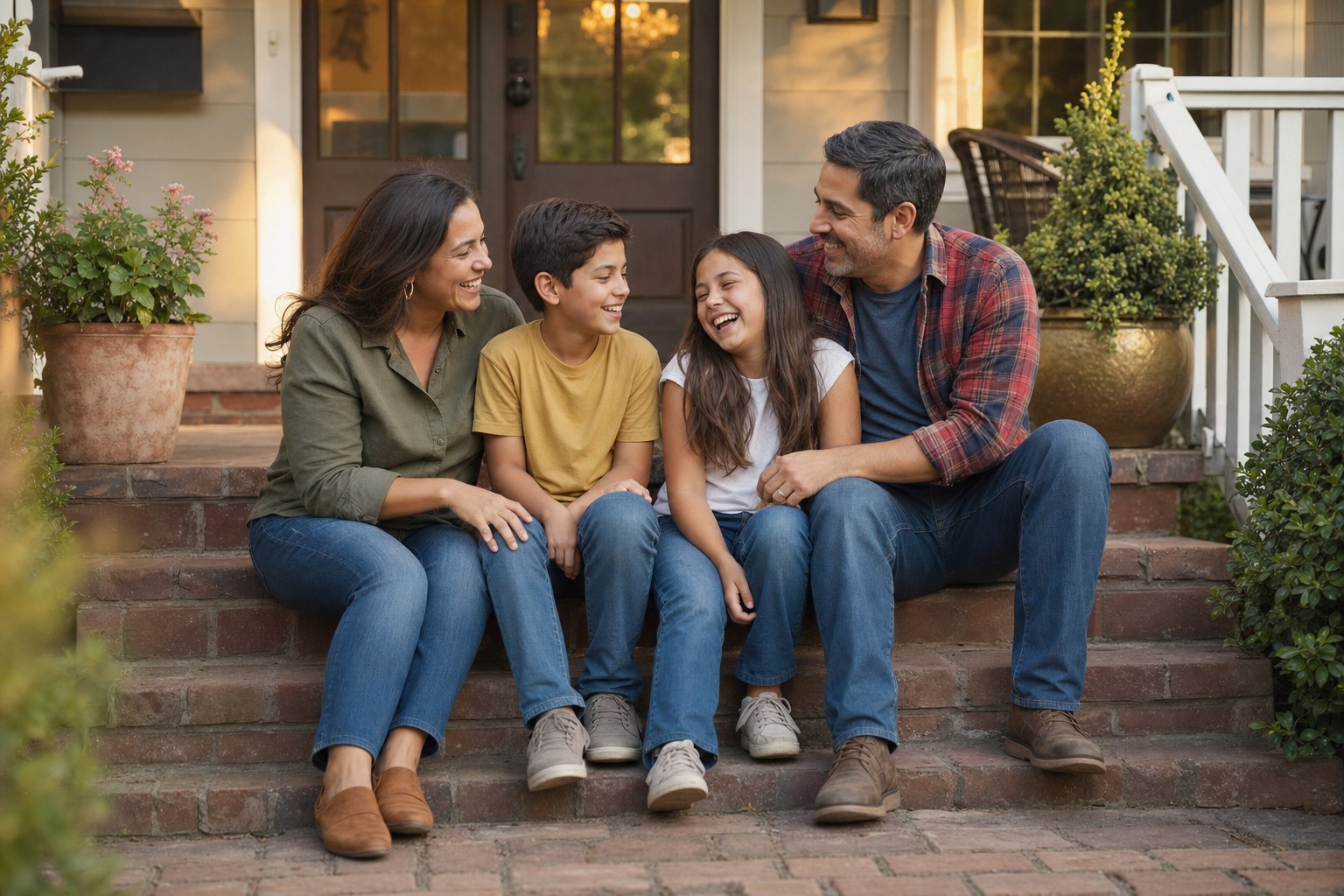 Renata with her husband and two children on their front porch